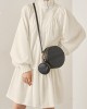 Women Turtleneck Puff Sleeve Smocking Design Solid Knee Length Midi Dresses