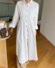 Women Shirt Collared Spliced Buttons Pleated Solid Casual Midi Dresses