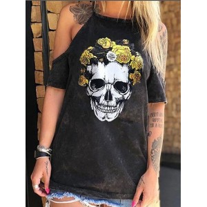 Designer Skeleton Floral Print Casual T  Shirts For Women