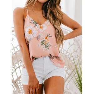 Casual Floral Print V  neck Sleeveless Holiday Wild Tank Top