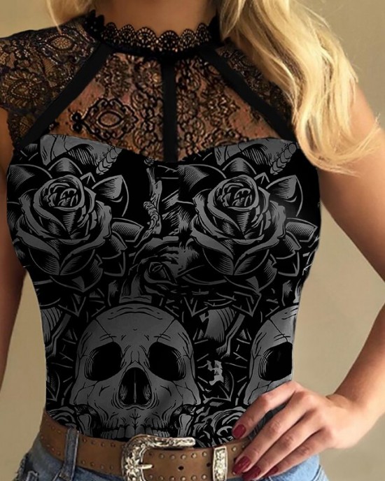 Lace collar skull vest HF2117-03-01