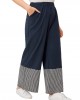 Women Houndstooth Patchwork Loose Casual Elastic Mid Waist Wide Leg Pants