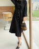 Women Shirt Collared Spliced Buttons Pleated Solid Casual Midi Dresses