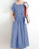 Women Squre Neck Plaid Calf Length Side Pockets Casual Midi Dresses