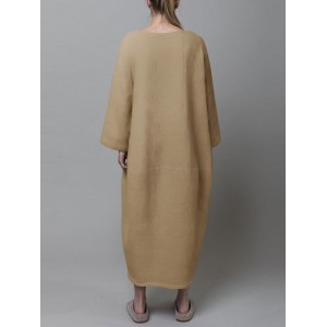 Women Thick Warm Loose Sweatshirt O  Neck Calf Length Midi Dresses