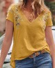 Floral Embroidery V  Neck Short Sleeve Casual T  Shirts For Women