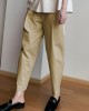 Women Solid Color Pleated Cotton Casual Cropped Pants With Pocket