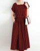 Women Squre Neck Plaid Calf Length Side Pockets Casual Midi Dresses