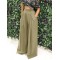 Women Pure Color High Elastic Waist Simple Wide Leg Pants With Pocket