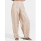 Women Cotton Solid Color Casual High Waist Pants With Pocket