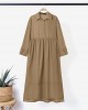 Women Shirt Long Sleeve Collared Calf Length Front Buttons Midi Dresses