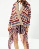 Ethnic Women Colorful Striped Long Sleeve Tassel Sweater Cardigan