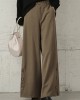 Women Pure Color Side Button Elastic Waist Casual Wide Leg Pants With Pocket