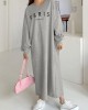 Women Sweatshirt Letter Printed Calf Length O  Neck Casual Midi Dresses