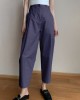 Women Solid Color Pleated Cotton Casual Cropped Pants With Pocket