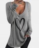 Casual Loose Love Printed V Neck Long Sleeves T  shirts For Women