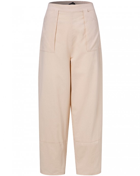 Women Cotton Solid Color Casual High Waist Pants With Pocket