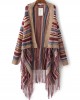 Ethnic Women Colorful Striped Long Sleeve Tassel Sweater Cardigan