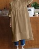 Women Shirt Long Sleeve Collared Calf Length Front Buttons Midi Dresses