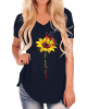 Casual Loose Butterfly Sunflower Print V  neck Irregular Hem T  shirts