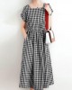 Women Squre Neck Plaid Calf Length Side Pockets Casual Midi Dresses