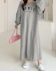 Women Sweatshirt Letter Printed Calf Length O  Neck Casual Midi Dresses