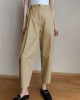 Women Solid Color Pleated Cotton Casual Cropped Pants With Pocket