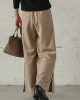 Women Pure Color Side Button Elastic Waist Casual Wide Leg Pants With Pocket