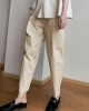 Women Solid Color Pleated Cotton Casual Cropped Pants With Pocket