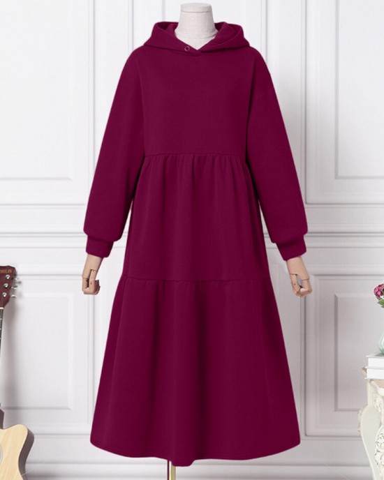 Women Thick Loose Pleat Sweatshirt Calf Length Division Casual Midi Dresses