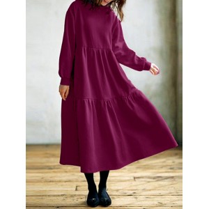 Women Thick Loose Pleat Sweatshirt Calf Length Division Casual Midi Dresses