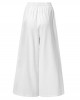 Women Cotton Solid Color Button Side Pocket Elastic Waist Wide Leg Pants