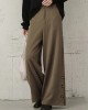 Women Pure Color Side Button Elastic Waist Casual Wide Leg Pants With Pocket