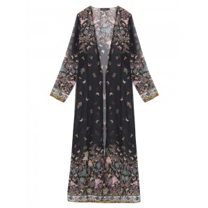 Retro Women Clothing Long Kimono Butterfly Print Cardigan