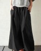 Women Cotton Pocket Elastic Waist Wide Leg Loose Casual Pants