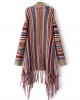 Ethnic Women Colorful Striped Long Sleeve Tassel Sweater Cardigan