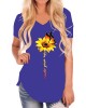 Casual Loose Butterfly Sunflower Print V  neck Irregular Hem T  shirts