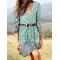 Bohemian Floral Print Tie Button V  neck Mini Dress