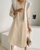 Women Side Pockets Side Fork V  Neck Solid Calf Length Midi Dresses