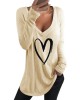 Casual Loose Love Printed V Neck Long Sleeves T  shirts For Women