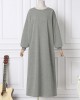 Women Sweatshirt Solid Side Pockets Maxi Length Casual Midi Dresses