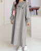 Women Sweatshirt Letter Printed Calf Length O  Neck Casual Midi Dresses