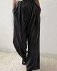 Women Solid Color Side Button Casual Loose Zipper Pants With Pocket