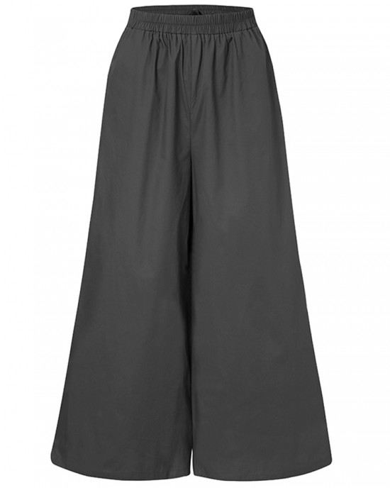 Women Cotton Pocket Elastic Waist Wide Leg Loose Casual Pants