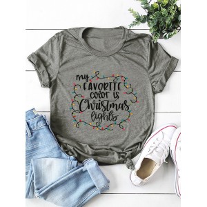 Cartoon Letter Print Casual Short Sleeve O  neck T  shirts For Women